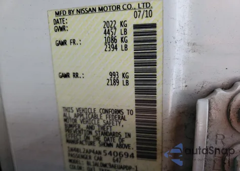 2010 Nissan Altima Sr from USA, damaged, VIN 1N4BL2AP4AN540694